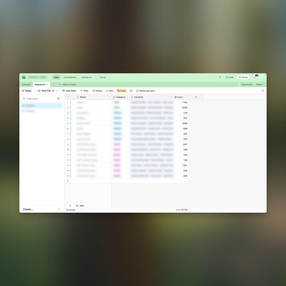 Comprehensive CRM with segments and groups